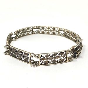 Vintage 800 silver German filigree panel link bracelet